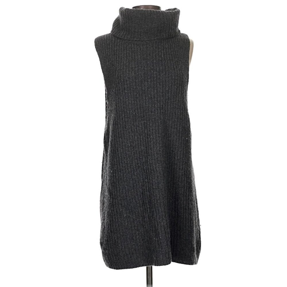 Free People Gray Need It Now Lambswool Turtleneck Sweater S Split Back Small - Picture 2 of 7